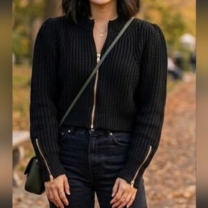 Material Girl  Ribbed Zip-Front Cropped Sweater with Gold Zippers 21 inch p2p